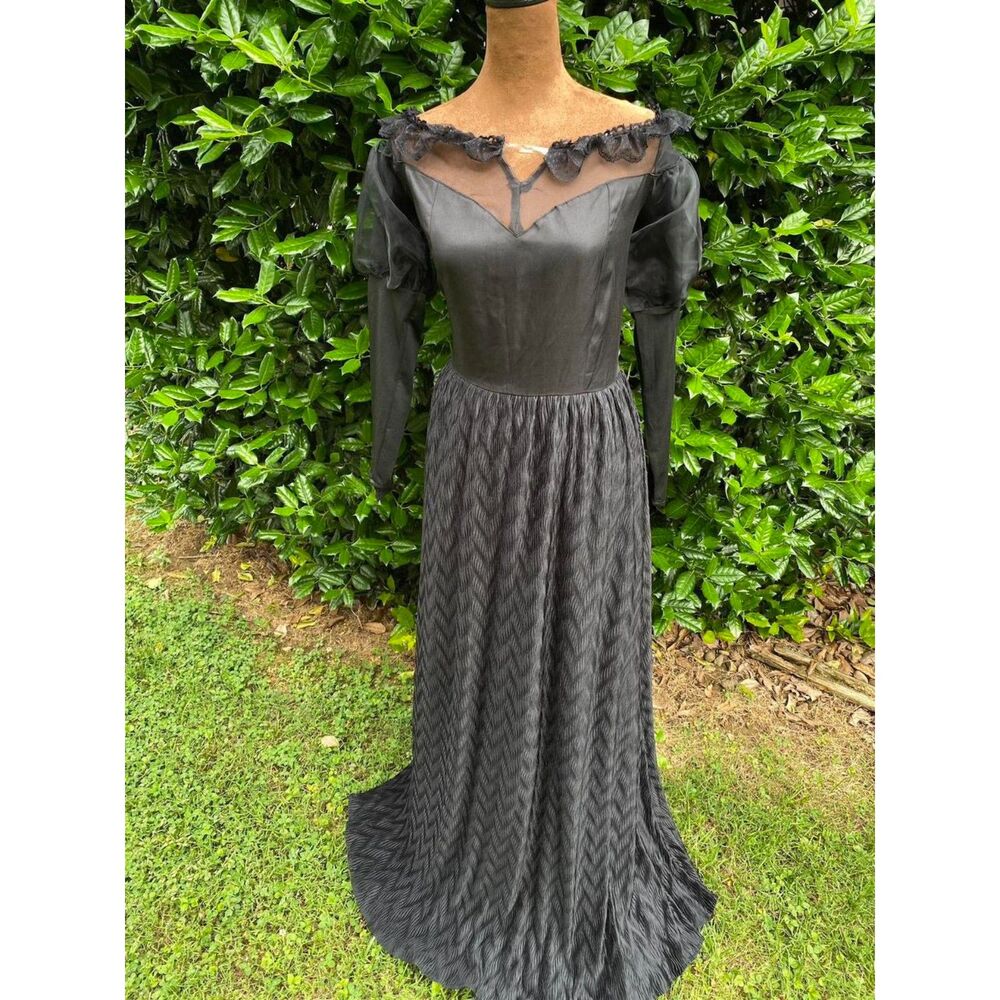 Whimsigoth Vintage Cosplay Costume Grunge Regencycore Punk Black Maxi Dress